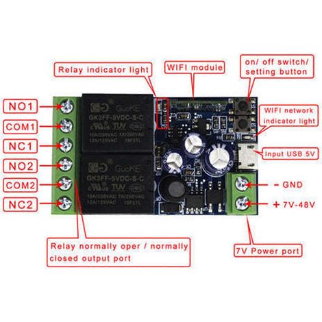 Deux modules de commutation intelligents EWeLink WIFI, prenant en charge DC 12V/24V/48V, récepteur de relais à double canal, télécommande sans fil et interface USB. (1/4)