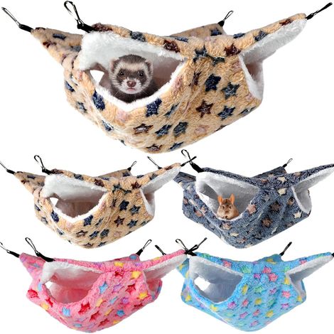 4 Hamacs pour Petits Animaux Hamacs Suspendus pour Cochons d'Inde Lits à Suspendre pour Furet Cachettes de Couchage pour Rat Accessoires de Cage en Polaire pour Hamster (Étoile) (1/5)
