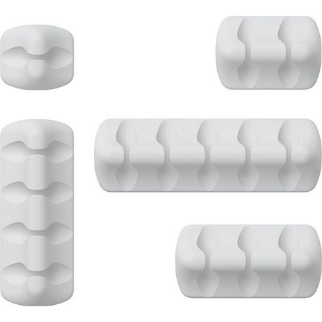 (Bianco) Organizzatore da scrivania con fermacavi - Confezione da 5 - Fermacavi in ​​silicone - Pubblicità fissa - AquaForge