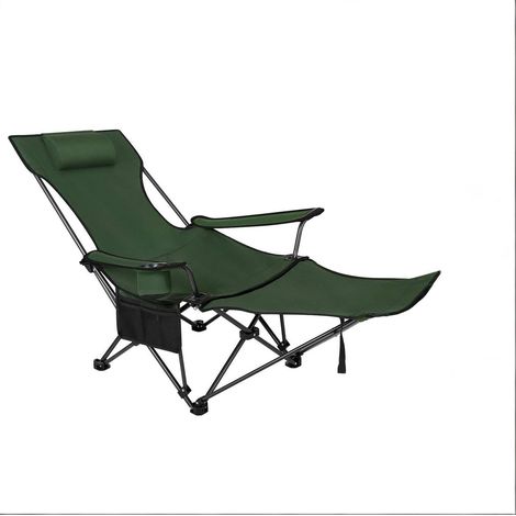 Silla plegable ergonómica para camping y pesca con reposapiés extensible, verde, 600D Oxford y acero (1/5)