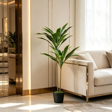 Arbre artificiel en pot, 90 cm, 29 feuilles réalistes, plante synthétique PEVA, décoration intérieure/extérieure, vert, sans entretien. (1/5)