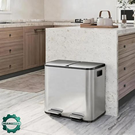 Manuzen - Poubelle tri sélectif inox 30 L – 2 bacs de 15 L (1/3)