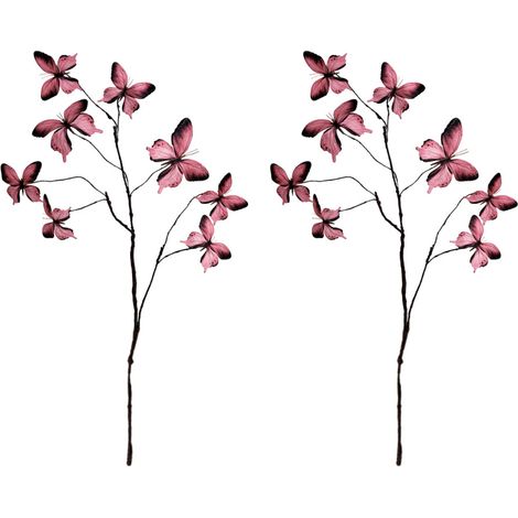 Rama de flores de mariposa de seda artificial, 2 rosas rojas