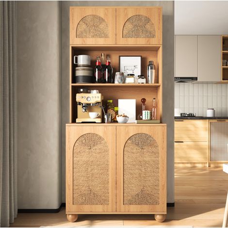 Meuble de rangement haut avec portes à motif tressé, 80 x 40 x 180 cm, naturel OKMYHOME (1/5)