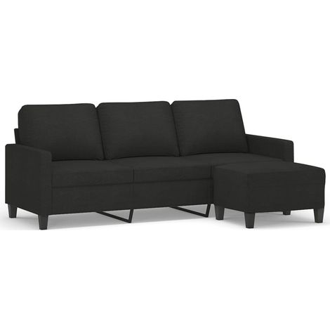 Canapé Sofa à 3 places avec repose-pieds Noir 180 cm Tissu (1/5)