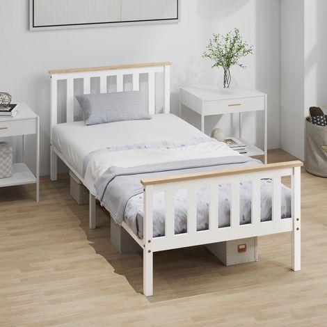 Struttura letto singolo, struttura letto in legno, vano contenitore inferiore, legno naturale, bianco (1/5)