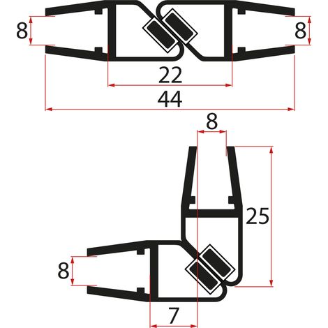 Jeu de joints magnétiques 45° pour verre 8/8mm, 2000mm, noir