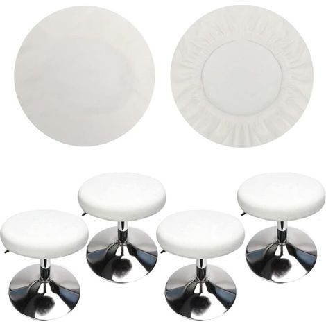 (4 Pièces Blanc)Housse Tabouret Rond Housse Tabouret de Bar, Tissu de Luxe, Diamètre 30-40cm, Extensible, Infroissable, Lavable et Anti-Poussière (1/4)