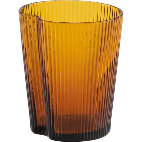 Set 6 Bicchieri Handy Tumbler in Vetro Soffiato Ambra, Design Ergonomico Impilabile con Superficie a Solchi Verticali Decorativi, Uso Quotidiano