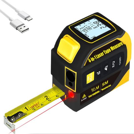 Irovami Mètre laser 4 en 1 80m – Ruban 5m, niveau, réticule – Idéal pour mesure, chantier, bricolage (1/5)