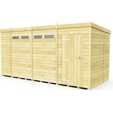 14 x 5 Feet Pent Security Shed - Single Door - Wood - L147 x W417 x H201 cm