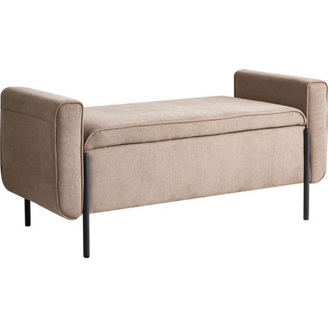 Storage Bench Beige Fabric Upholstery Water-Repellent Metal Legs Lift Up Top LEWES (1/5)