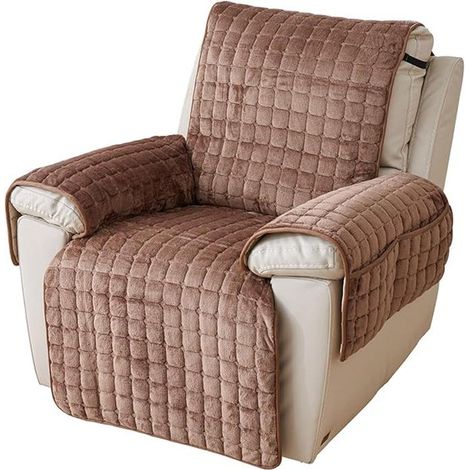 Housse de canapé - Housse en peluche pour fauteuil pliant avec poches, antidérapante, ultra douce et lavable en machine, protection pour meubles pour enfants et animaux domestiques (café avec poches, (1/2)