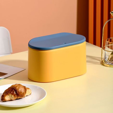 Poubelle de Bureau avec Couvercle, en Plastique Coloré Jaune et Bleu, Compact et Hygiénique, pour Cuisine, Salle de Bain et Bureau