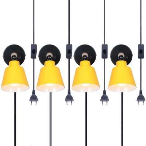 Lot de 4 Applique Murale Rétro Industriel E27 Lampe Murale Avec Interrupteur Marche Et Prise Éclairage Murale en Métal Ø12CM Jaune (1/5)