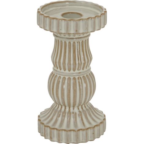 Alora Pillar Candle Holder Decoration - Ceramic - L9 x W9 x H16 cm - White
