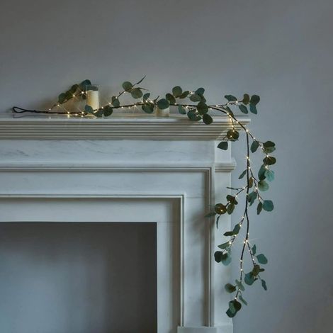 Guirlande Eucalyptus Artificielle - 180 Cm - 96 Led Blanc Chaud - Fonction Minuterie - Pour Décoration Intérieure Table Cheminée Mariage (1/5)