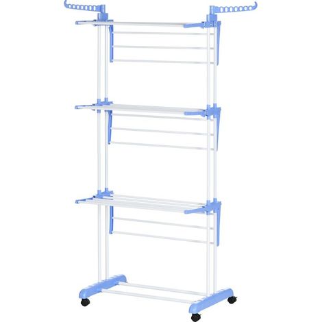 Dryer etendoir to laundry on casters foldable ailes lateral indoor and outdoor 73 x 64 x 177 cm blue silver (1/5)