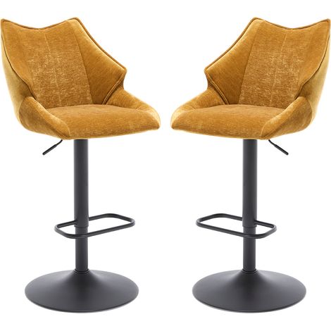 Wahson Barhocker 2er Set Tresenhocker Drehbar Gepolsterter Bistrohocker mit Rückenlehne und Fußstütze Küche, Gelb (1/5)