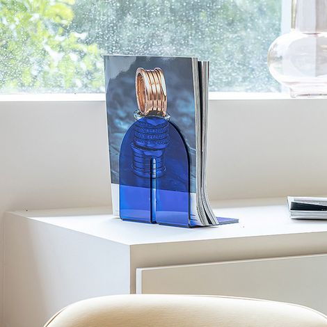 Serre-livres en acrylique épais en forme de L, butée de bureau, organisateur de livres pour la maison, la bibliothèque ou le bureau, bleu translucide