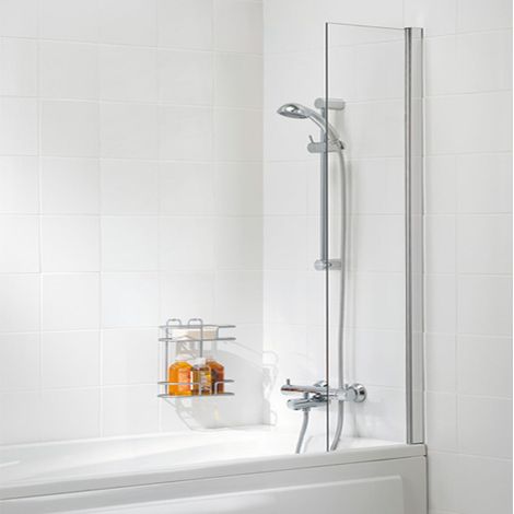 Signature Contract Shower Curtain Panel Bath Screen 1400mm H x 300mm W - Silver (1/2)
