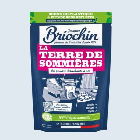 Détachant à sec la Terre de Sommières 300 g – À base d'argile naturelle – Contre taches grasses et liquides – Pour surfaces fragiles – Maison Briochin