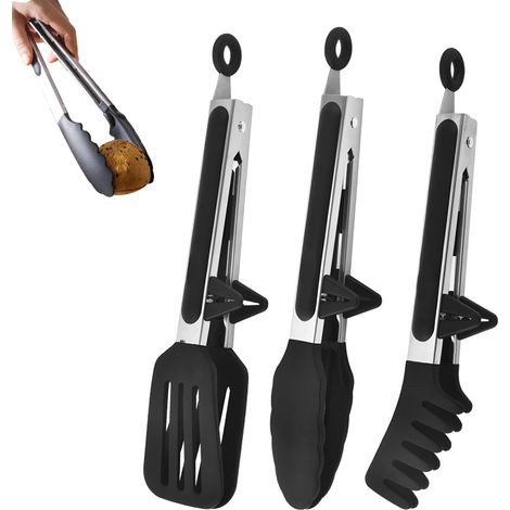 Lot de 3 Pinces Cuisine, Acier Inoxydable, Embouts Silicone, Résistant Chaleur 230°C, Poignée Antidérapante, Barbecue Air Fryer (1/5)