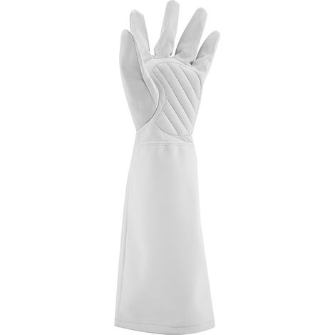Gants de jardinage en cuir pour la taille des rosiers, résistants à l'usure et aux perforations, gants de travail longs (blancs, taille M) (1/5)