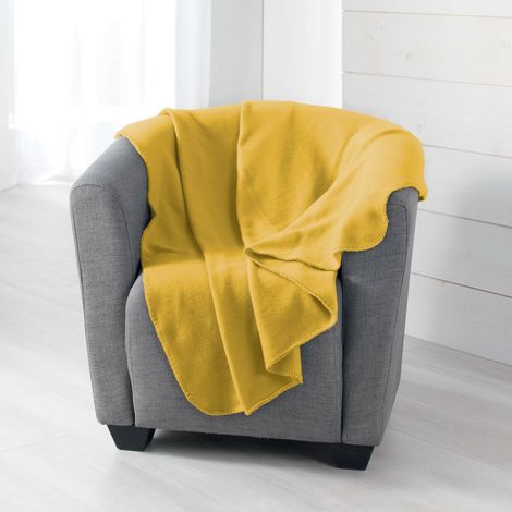 Plaid 125 x 150 cm – Polaire Uni MILOU – Jaune – Finition Point Cavalier (1/3)