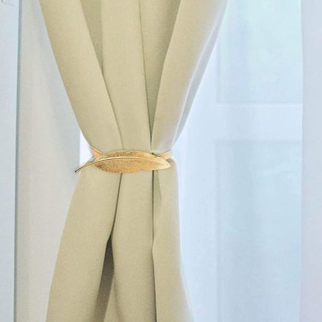 JI 2pcs Curtain Tiebacks, Magnetic Magnetic Curtain Tiebacks, Curtain Tiebacks Window Curtain Tiebacks Alloy Curtain Clips (Gold Leaf)