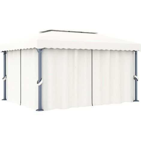 Tonnelle avec rideau 4x3 m Blanc crème Aluminium (1/5)