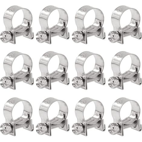 Lot de 12 colliers de serrage réglables en acier inoxydable,diamètre 12-14 mm,pour tuyau d'injection de carburant (1/5)
