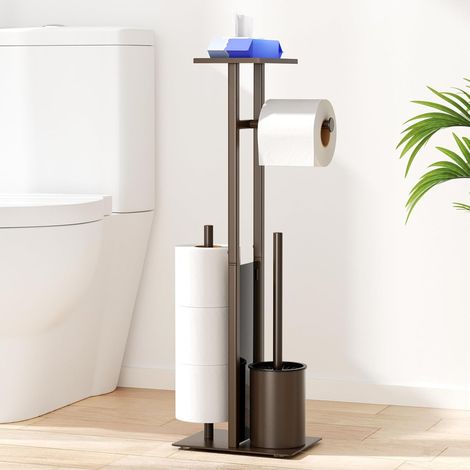 1 Support De Papier Toilette, Acier Inoxydable, Brosse WC, Étagère, Rangement 3 Rouleaux, Salle De Bain