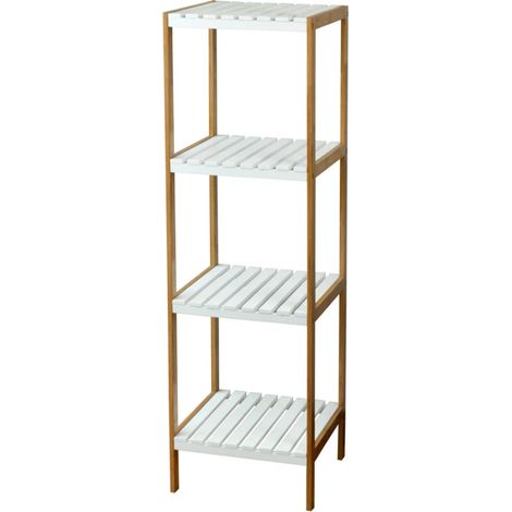 scaffale multiuso 4 ripiani in bamboo bianco e legno, 34x33x110 cm