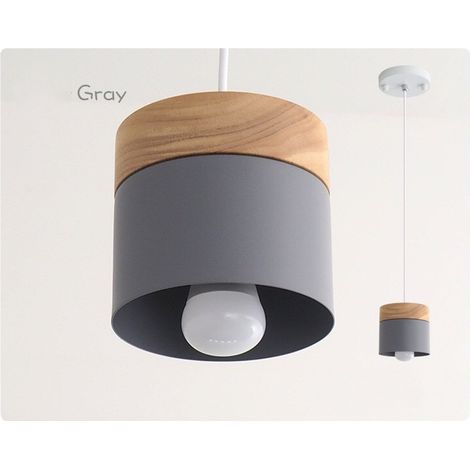Lámpara colgante LED ZOLGINAH - Lámpara de techo industrial de madera y metal Lámpara de techo moderna Pantalla gris E27 (1/2)