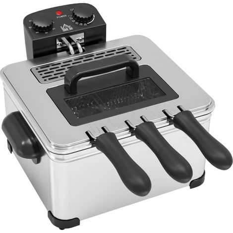 Friteuse électrique Modenuit 5L avec temp. réglable, minuterie, bac huile amovible et fenêtre de contrôle, 2000W acier inoxydable argent (1/5)
