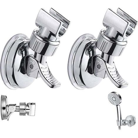 2pcs Support de pomme de douche réglable amovible support mural de douche ventouse support de tête de douche réutilisable sans perceuse étanche pour Salle de Bain Hôtel Carrelage en Verre Métal (1/5)