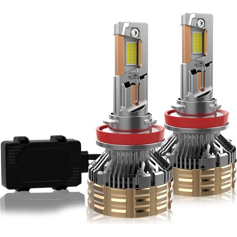Ampoules Phare LED Auto H11 300W 6 Tuyaux Cuivre, Canbus Intégré, Puces 6595, Ventilateur 12000RPM, Lot de 2 (1/4)