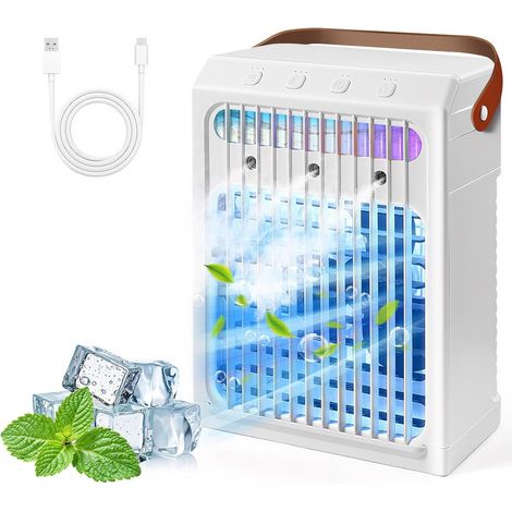 Raffrescatore d'aria portatile bianco - Serbatoio dell'acqua da 900 ml - 3 velocità - Timer 2/4/6 ore - Luce notturna a 7 colori - Raffreddamento evaporativo silenzioso - Camera da letto - Ufficio - 9 (1/5)