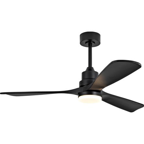Ventilador de techo de madera maciza de 52 pulgadas, 3 aspas, LED ajustable, control remoto, negro. (1/5)