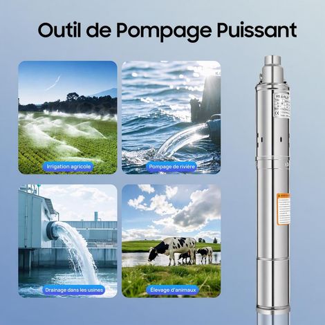 Pompe submersible pour puits profonds de 7,5 cm, 250 W, débit maximum 1600 l/h, hauteur maximale d'extraction 80 m, 220-240 V, pompe à eau pour puits neufs et avec sable (1/5)