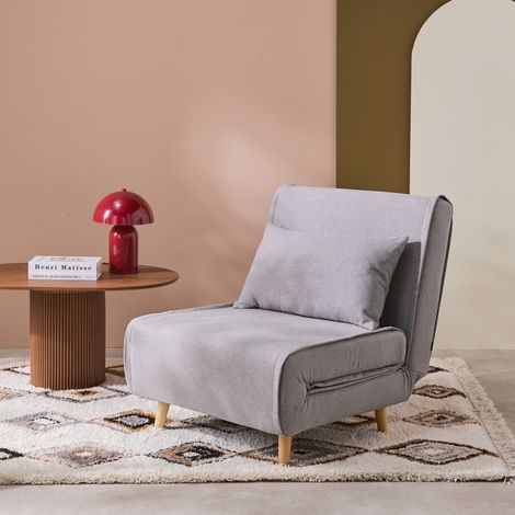 Chauffeuse convertible tissu piétement bois 1 place gris Guest (1/5)