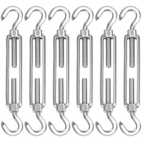 M5 Tendeur Cable Acier Inoxydable, Lot de 6 Tendeur de Fil Crochet et Crochet Réglable Heavy Duty Tension Hook & Hook pour Corde Cable Fil à Linge, Grillagefor Sun Shade Installation