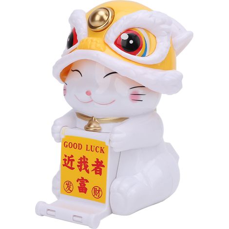 Statuette chat porte-bonheur danse lion chinois jaune en plastique solaire hoche automatique pour tableau de bord voiture déco maison (1/5)