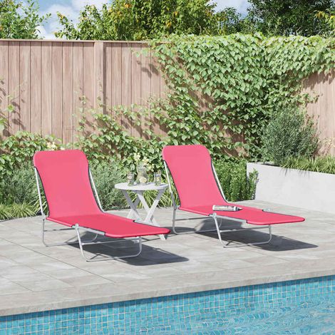 Maison Exclusive - Lettini Prendisole Pieghevoli 2pz in Acciaio e Tessuto Rosa