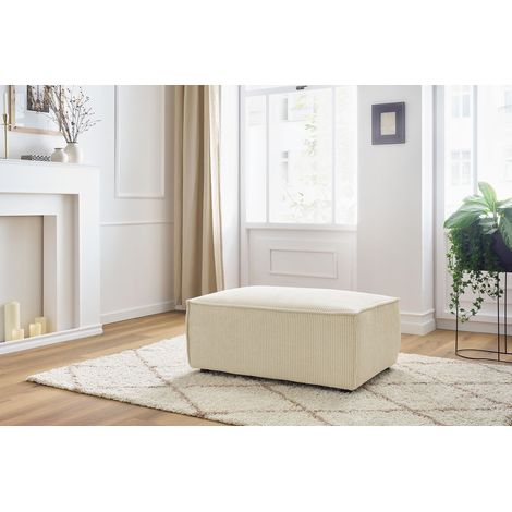 Bobochic – Pouf compact NIHAD en velours côtelé beige – Confort ferme – Dimensions 92x48x44 cm – Fabrication européenne (1/5)