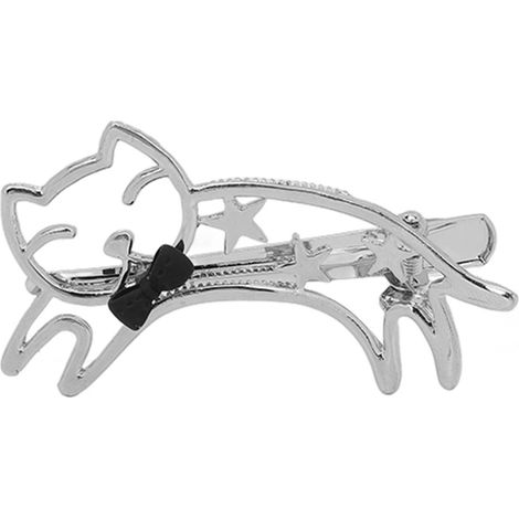 Pinces à cheveux bec de canard motif chaton, barrette ajourée en alliage électroplaqué pour frange, lot de 2 (1/5)