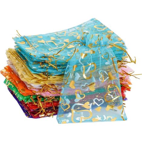 lot de 100 Sac en filet, sachet à bonbons imprimé en forme de cœur,sac cadeau pour mariage,Saint-Valentin,fête des mères,1318cm (1/5)