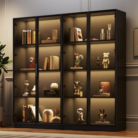 REDOM vitrina de almacenaje (160x40x160 cm), LED controlada por app, 4 niveles ajustables, tablero de partículas negro (1/5)