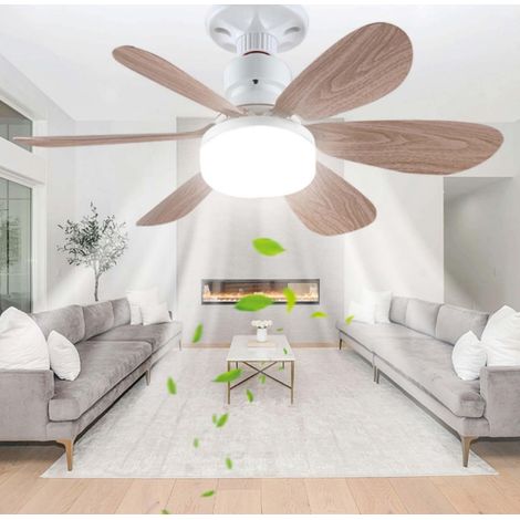 Ventilateur Plafond Silencieux, 40W Lampe Ventilateur Plafond avec Douille E27, 6 Pales, 3 Vitesses, Silencieux (Grain de bois) (1/5)